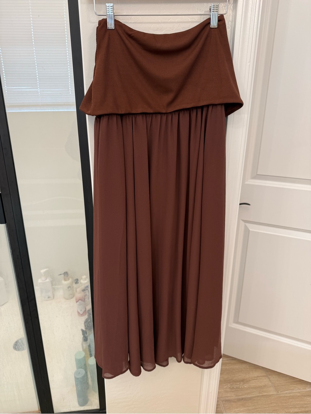 Anthropologie Chocolate Brown Strapless Maxi Dress